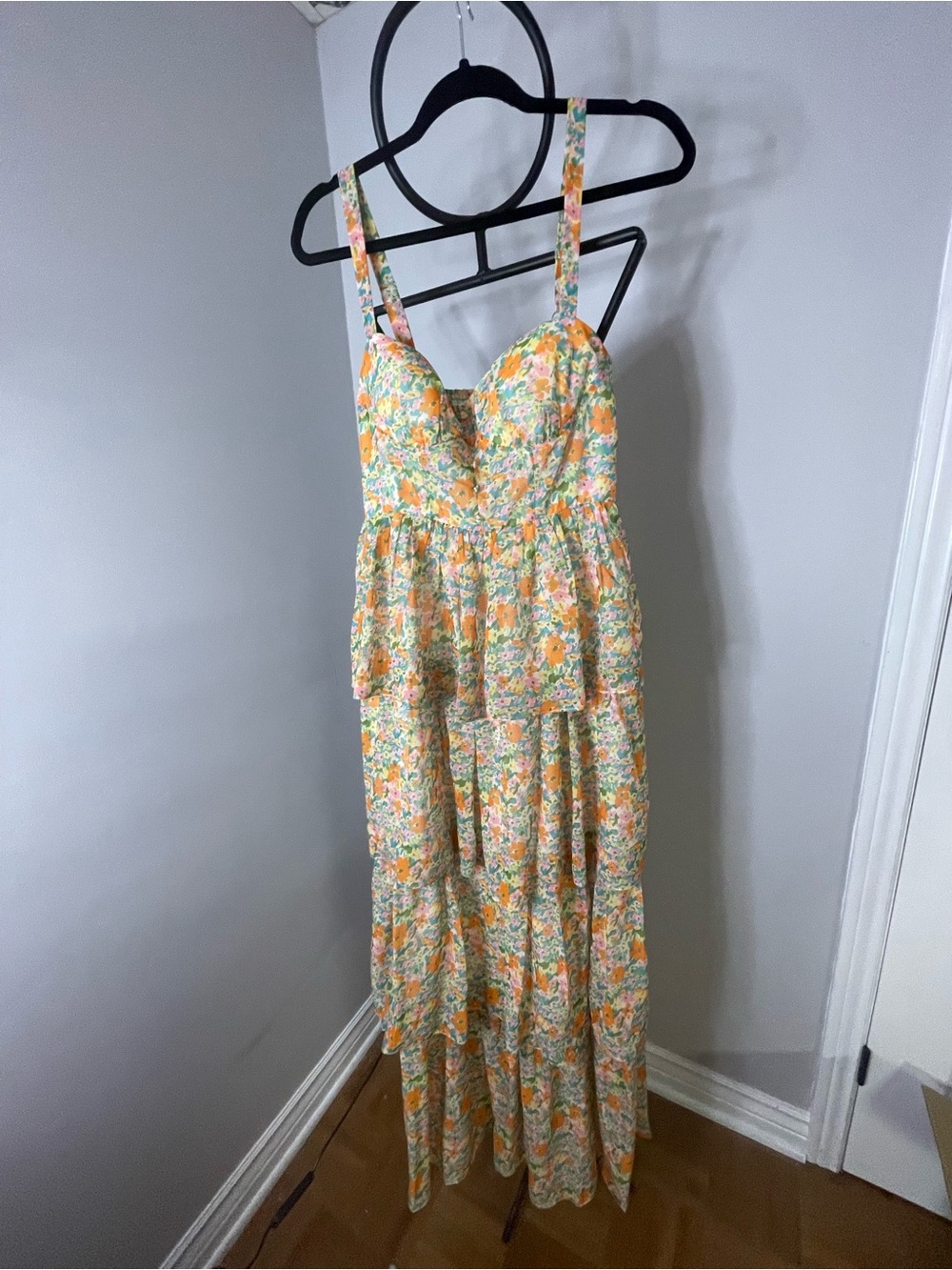 Floral Sweetheart Maxi Dress - Yellow & Peach